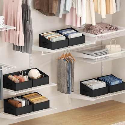 DIMJ Trapezoid Storage Bins for closet shelves, Closet Organzier Bins with Handle, Foldable Closet Storage Bins Basket, Closet Organizers and Storage for Toys, Books, 6 Packs, Black