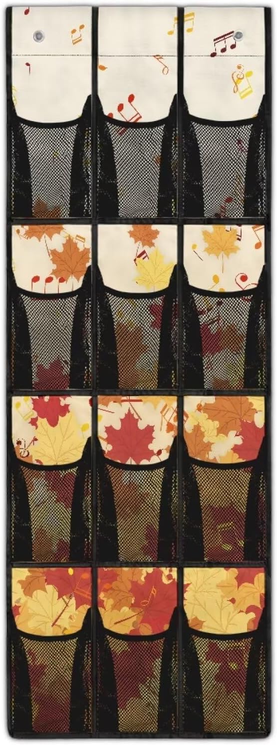 Behind Door Organizer for Dorm Room Essentials Autumn for Maple Leaves Over The Door Organizer Multi-Funtion Storage Bag Wall Hanging Storage,4 Metal Hook