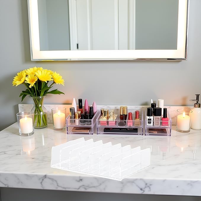 1Pc Eyeshadow Palette Makeup Money Storage Rack for Bathroom Vanity Countertop Cosmetic Display Cases 7 Compartments Heavy Duty Multifunctional Desktop Cash Cosmetic Holder Organizer（Transparent）
