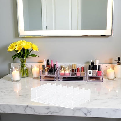 1Pc Eyeshadow Palette Makeup Money Storage Rack for Bathroom Vanity Countertop Cosmetic Display Cases 7 Compartments Heavy Duty Multifunctional Desktop Cash Cosmetic Holder Organizer（Transparent）