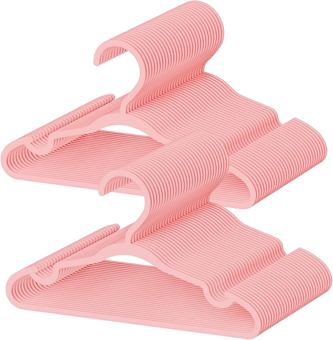 60 Pack Baby Plastic Hangers,12.83" Ultra-Thin,Non-Slip Hangers for Children. Ideal for Closets and Nurseries.Designed for Newborns and Children's Clothing,Including Trousers,Coat,Dresses.(Pink)