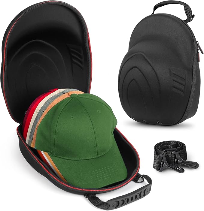 Hard Hat Case for Baseball Caps, Baseball Hat Organizer with Carrying Handle & Shoulder Strap, Hat Carrier Case for Travel, Baseball Hat Organizer Holder for 6 Baseball Caps, Black