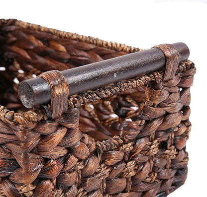 Storage Basket made by Water Hyacinth with Wood Handles, Arts and Crafts. (RectangleA-Large)