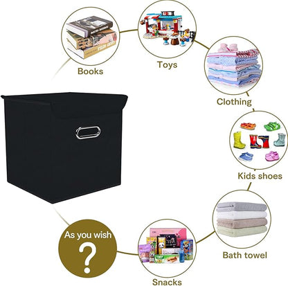 Fabric Storage Cube Bins with Lids Closet Organizers collapsible storage bins basket with Handles for Home,Storage Boxes for Organizing,1 Pack,(Black)