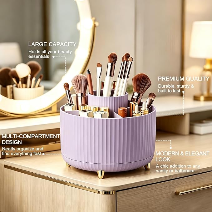 Makeup Brush Holder, Makeup Brush Organizer Countertop, Skincare Makeup Cosmetic Perfume Organizer Storage Box Case for Vanity Bathroom Countertop(Purple)