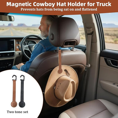 2 Pack Magnetic Cowboy Hat Holder for Truck, Space Saving Cowboy Hat Hanger, Magnetic Hat Clip for Trucks and Suvs, For Baseball Caps, Cowboy Hats and Other Hats Requiring Shape Retention