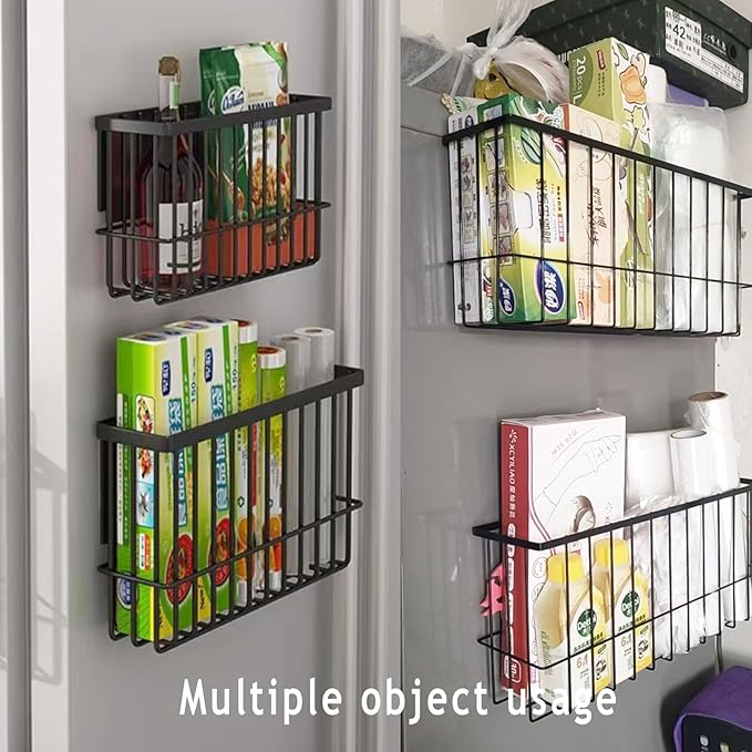 2-Pack Cabinet Door Storage Baskets with Self-Adhesive Mounts, Under Shelf Metal Organizer for Kitchen, Bathroom, Wardrobe, Fridge – No Drill, 22 lbs Capacity, Black