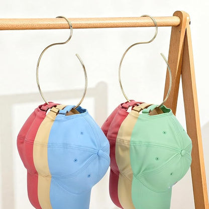 2 Pack Hat Hangers for Closet, Holds 20 Baseball Caps Space-Saving Hat Rack Organizer Sturdy Gold Cap Holder for Wall or Rod Mount