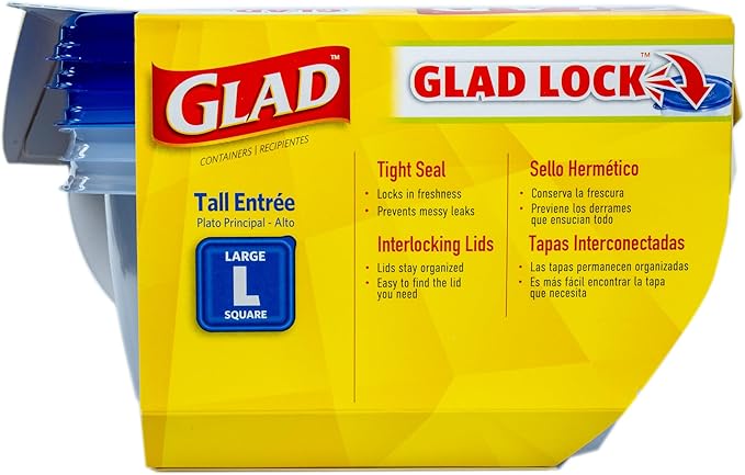 Glad GladWare Tall Entree Food Storage Containers with Lids, Large Square BPA Free Plastic for Meal Prep and Lunches, Lock Tight Seal, Microwave and Dishwasher Safe, 42 Oz, 3 Count - 6 Pack