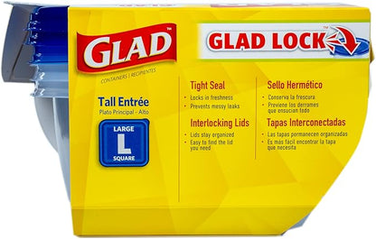 Glad GladWare Tall Entree Food Storage Containers with Lids, Large Square BPA Free Plastic for Meal Prep and Lunches, Lock Tight Seal, Microwave and Dishwasher Safe, 42 Oz, 3 Count - 6 Pack