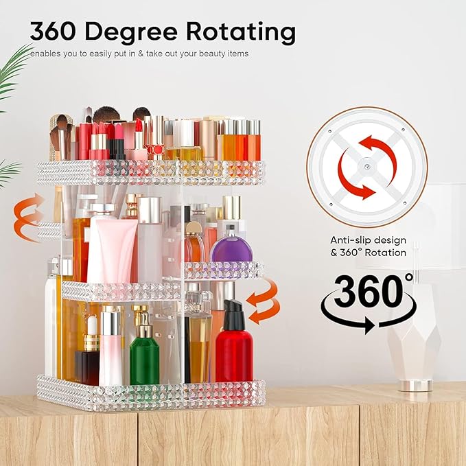 Makeup Organizer 360° Rotating Acrylic Clear Organizador De Perfumes, 7 Layers Large Makeup Organizers and Storage, Perfume Organizer for Vanity, Dresser (Plus Size Clear)