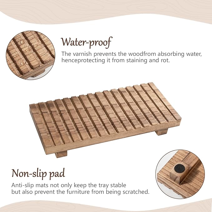 Bathroom Tray Rustic Farmhouse Bathroom Decor Wood Display Stand Riser Kitchen Soap Dish Holder for Vanity, Countertop, Sink, 10 * 4.5 Brown