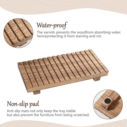 Bathroom Tray Rustic Farmhouse Bathroom Decor Wood Display Stand Riser Kitchen Soap Dish Holder for Vanity, Countertop, Sink, 10 * 4.5 Brown