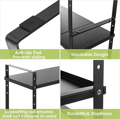 Across-Star Expandable Cabinet Shelf Organizer Rack, Stackable Kitchen Countertop Organizer Storage Shelves, Adjustable Height Pantry Counter Shelf Riser Spice Rack (Black, 2 Pack)