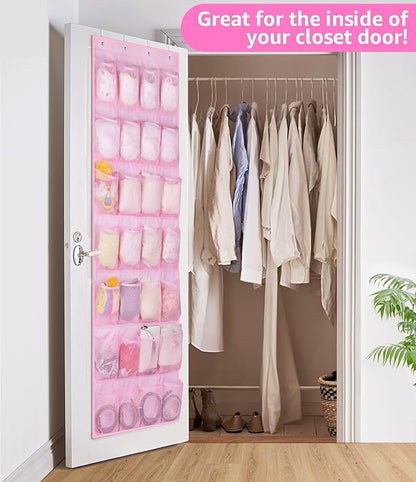 MISSLO Pink Hanging Shoe Organizer 30 Pockets with Rotating Hanger 28 Large Pockets Over The Door Shoe Rack