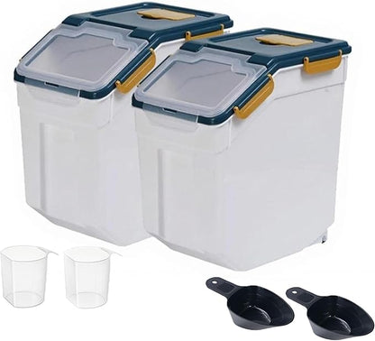 RUIAN 2Pcs Large Flour Storage Container Bin 25Lb Airtight Rice Storage Containers with Wheels Seal Locking Lid, BPA Free with Measuring Cup&Scoop for Flour, Rice, Grain 50LB Total(Blue)