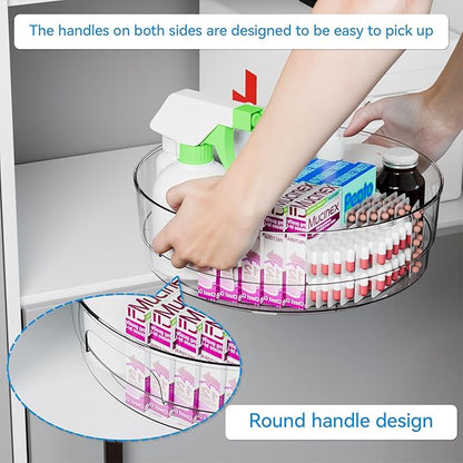 Yieach 12" W Clear Acrylic Lazy Susan Turntable for Refrigerator,Cabinet - with Handle - 2 Pack Large Fridge Sauce Condiment Turn Table Organizer,Spinning Round Spice Rack Carousel for Pantry,Kitchen