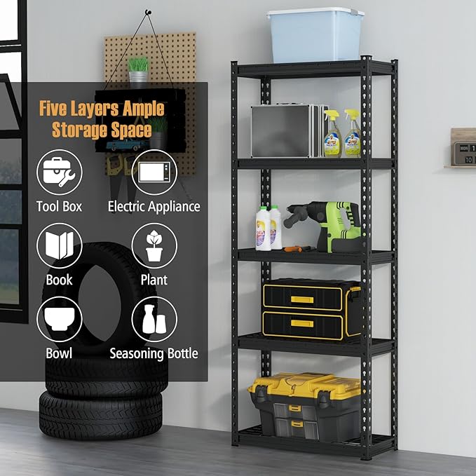 Goplus 5-Tier Metal Shelving Unit, 2 Pack Heavy Duty Wire Storage Rack with Anti-Slip Foot Pads, Height Adjustable Shelves for Warehouse, Kitchen, Living Room, Garage, 12" D x 27.5" W x 66" H