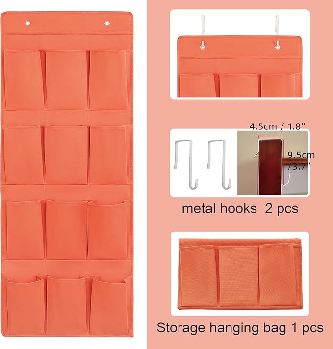 Over the Door Shoe Organizer, Hanging Shoe Rack Storage Holder with 12 Large Pockets for Closet Door, Men Women Kids Shoes, Cruise(Orange