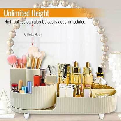360 Rotating Spinning Makeup Organizer - Cosmetic Skincare Organizer with Brush Holder - Countertop Display Case