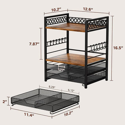Plaviya Coffee Bar Station Organizer, 4 Tier K Cup Organizer Mug Holder with 12 Hooks, Coffee Pod Holder, Multifunctional Countertop Organizer for Kitchen