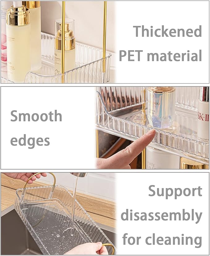 shuang qing 2 Tier Bathroom Counter Organizer Countertop Storage, Cosmetics Skincare Shelf Organizer, Makeup Organizer Perfume for Dresser Vanity Tray, Spice Rack Organizer for Kitchen - Clear