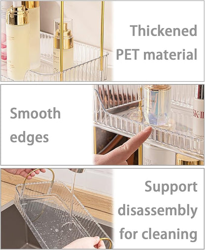 shuang qing 2 Tier Bathroom Counter Organizer Countertop Storage, Cosmetics Skincare Shelf Organizer, Makeup Organizer Perfume for Dresser Vanity Tray, Spice Rack Organizer for Kitchen - Clear