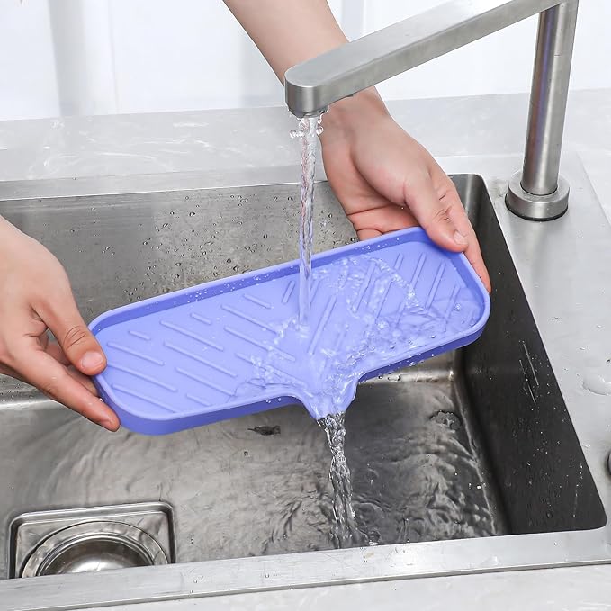 MicoYang Silicone Bathroom Soap Dishes with Drain Spout-Bathroom and Kitchen Sink Organizer,Sponge Holder,Dish Soap Tray,Perfect for Dispenser,Scrubber,Bottle on Sink or Counter-Light Purple 12"×4"
