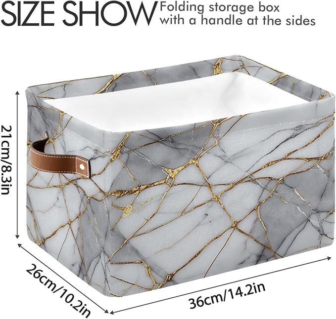 Gold Grey Marble Storage Basket Decorative Fabric Basket Bins Foldable Shelf Closet Basket Storage Box Cube With Handle Organizer Basket For Kids Toys Clothes Bedroom Nursery