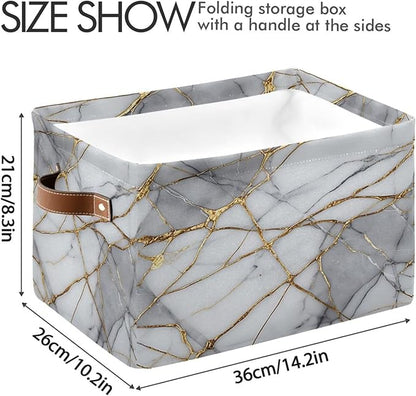 Gold Grey Marble Storage Basket Decorative Fabric Basket Bins Foldable Shelf Closet Basket Storage Box Cube With Handle Organizer Basket For Kids Toys Clothes Bedroom Nursery