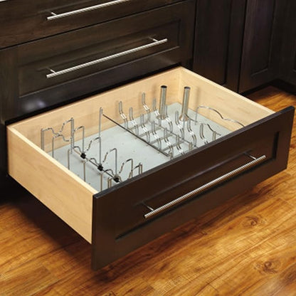 Rev-A-Shelf Kitchen Cabinet Drawer Storage Organizer for Pot and Pan Lid Storage, For 4DPS & 4DPBG Interior Peg Boards, Hold 6 Lids, Chrome, 5DLD-1-CR
