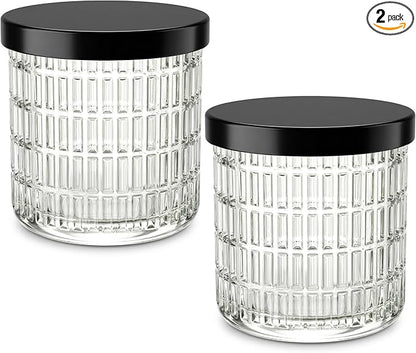 2 Pack Qtip Holder Bathroom Set - Glass Apothecary Jars with Lids, Canisters for Cotton Balls.Swabs, Floss Picks, Hair Ties - Vanity Organizer & Vintage Bathroom Storage (Clear)