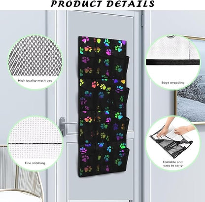 Paw Over The Door Shoe Organizers,Shoe Rack for Door,Hanger Storage Organizer for Closet,Classroom Headphone Storage with 12 Mesh Pockets,Breathable Storage Bag for Women