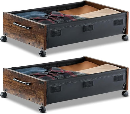 VEVOR Under Bed Storage with Wheels, 36.0 x 18.1 x 7.3 inch, Underbed Containers with Clear Lid, Underbed Shoe Organizer, Rolling Under the Bed Storage Bins for Clothes Shoes Blankets Bedroom, 2 Pack