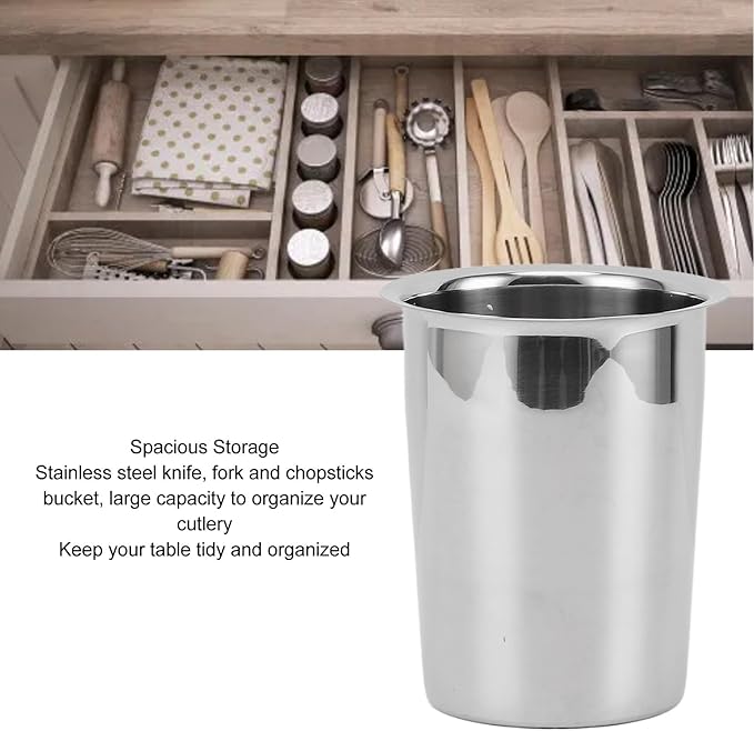Countertop Utensil Holder Stainless Steel, No Hole Stainless Steel Kitchen Utensil Holder, 5.4x4.5x3.4in Large Stainless Utensil Holder for Kitchen Counter, Knives, Forks
