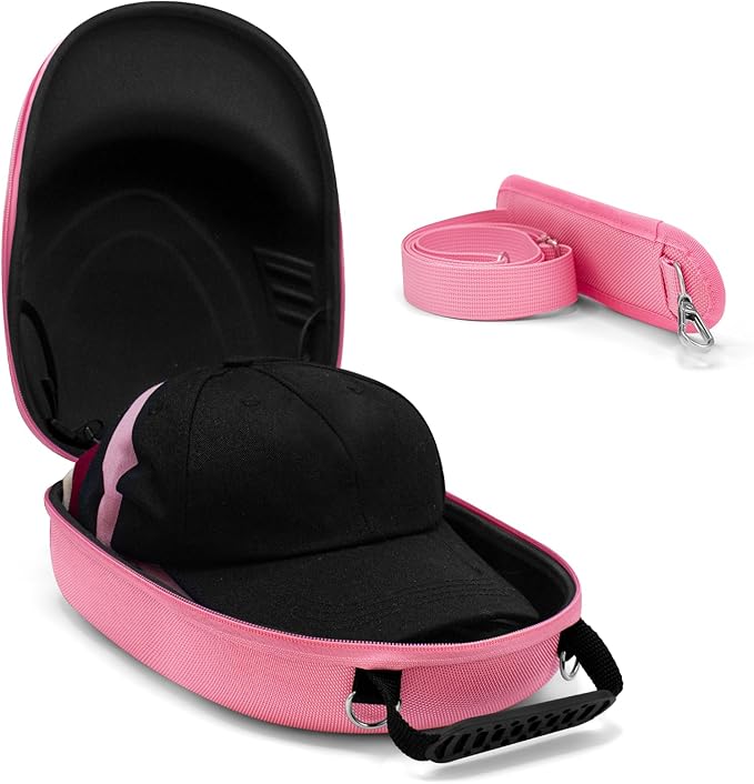 Hat Travel Case for Baseball Caps, Storage with Carrying Handle and Adjustable Shoulder Strap,Hat Organizer Protects up to 6 Hats,Hat Box for Travel and Home Storage(Pink)