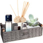 Round Paper Rope Storage Basket Wicker Baskets for Organizing with Handle Decorative Storage Bins for Countertop Toilet Paper Basket for Toilet Tank Top Small Baskets Set,Grey