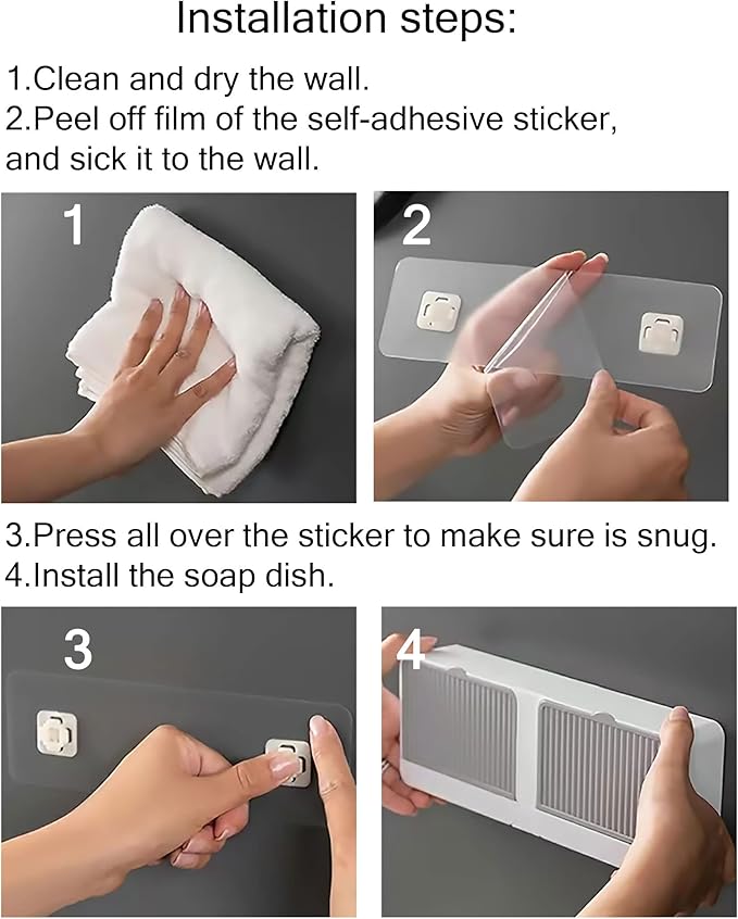 [Dual-Room] Dust-Proof Soap Holder for Shower Wall, Adhesive Wall-Mounted Bar Soap Dish, No-Drill Plastic Soap Saver with Drain, xicveiuz White-Grey