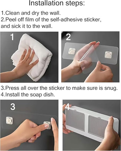 [Dual-Room] Dust-Proof Soap Holder for Shower Wall, Adhesive Wall-Mounted Bar Soap Dish, No-Drill Plastic Soap Saver with Drain, xicveiuz White-Grey