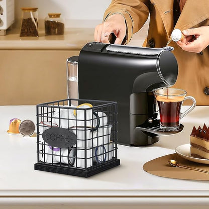 YINMIT K Cup Holder Organizer, Sturdy Coffee Pod Holder Organizer, 35 Kcup Large Capacity Storage Basket for Kitchen Counter and Office Desktop (Black-Square)