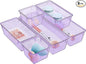 WOWBOX 6 Pack Clear Drawer Organizer Set, Acrylic Drawer Storage Trays, Storage Bins for Makeup, Cosmetics, Jewelries, Utensils, Gadgets, Office, Purple