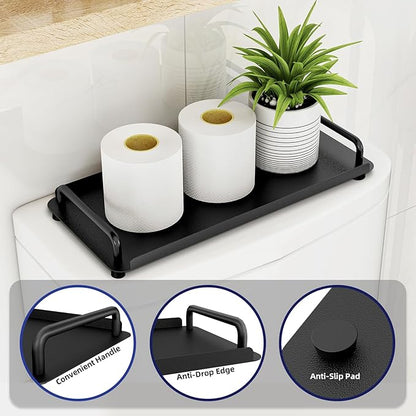 Gypie Toilet Paper Basket, Tank Tray with Handle, Bathroom Counter Storage Tray for Kitchen (Black)