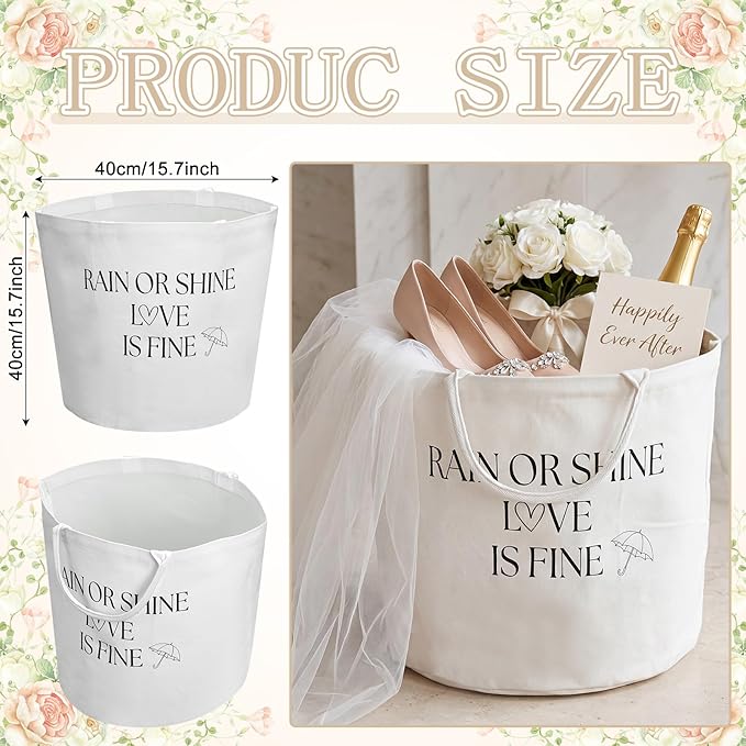 Yungyan Wedding Baskets with Handles 16 inch Large Storage Basket for Wedding Glow Sticks Slippers Flip-flops Umbrella Blankets Gift Container for Ceremony Ivory White (Rain or Shine)
