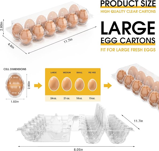 100PCS Egg Cartons Cheap Bulk, Large Egg Cartons Plastic 12 Count, 1 Dozen Reusable Egg Container Holder for Storing, Sharing, Selling, Clear Egg Cartons for Home Ranch Farm Market-2x6Grids