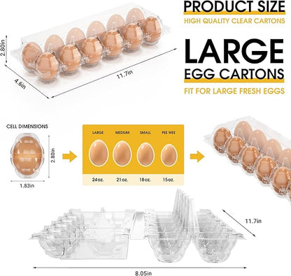 100PCS Egg Cartons Cheap Bulk, Large Egg Cartons Plastic 12 Count, 1 Dozen Reusable Egg Container Holder for Storing, Sharing, Selling, Clear Egg Cartons for Home Ranch Farm Market-2x6Grids