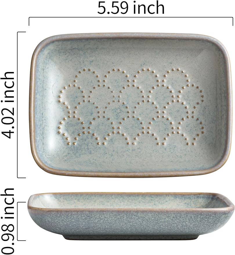Gomakren Ceramic Soap Dish with Raised Scalloped Design, Versatile Soap Holder & Tray for Bathroom and Kitchen Sink, Prevents Soggy Soap, Rustic Modern Decor, Easy to Clean, Gray (5.59" x 4.02")