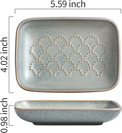 Gomakren Ceramic Soap Dish with Raised Scalloped Design, Versatile Soap Holder & Tray for Bathroom and Kitchen Sink, Prevents Soggy Soap, Rustic Modern Decor, Easy to Clean, Gray (5.59" x 4.02")