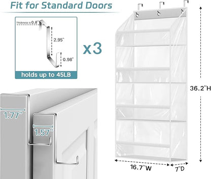 AOODA Clear Over the Door Hat Racks for Baseball Caps, Hold 48 Caps Hat Storage Organizer for Closet Wall, Deep Pockets Hanging Snapback Holder Shelves with 3 Hooks, White