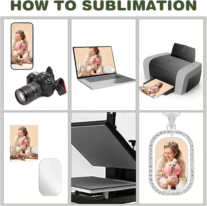 48 Pcs Sublimation Rhinestone Trays Pendant Set, Including 12 Double Sided Blank Rhinestone Bezel Trays, 12 Pcs Thick Chains with 24 Sublimation Discs for Making (Silver)