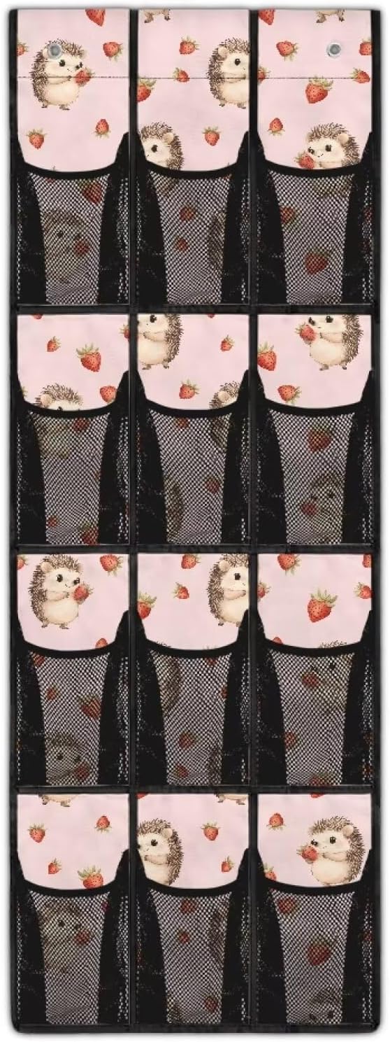 Hedgehogs Behind Door Organizer Mesh Fabric Over The Door Shoe Organizer for Closet Pink Wall Hanging Storage Easy to Install Shoe Holder Hanger